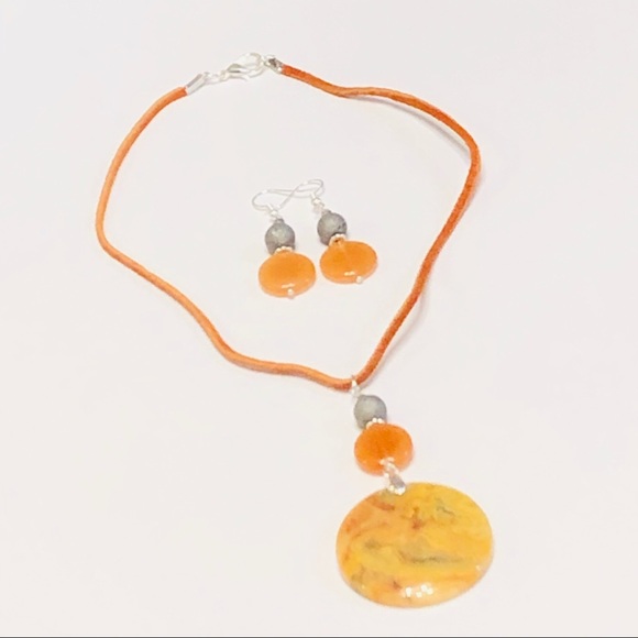 SUN BURST Mexican Crazy Lace Agate & Aventurine Stone BOHO Necklace & Earrings - Picture 2 of 8